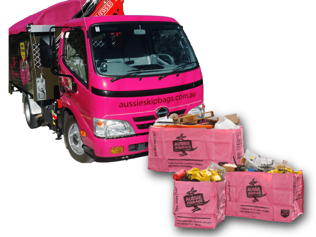 Aussie Skip Bags Geelong page feature image of our truck and bags